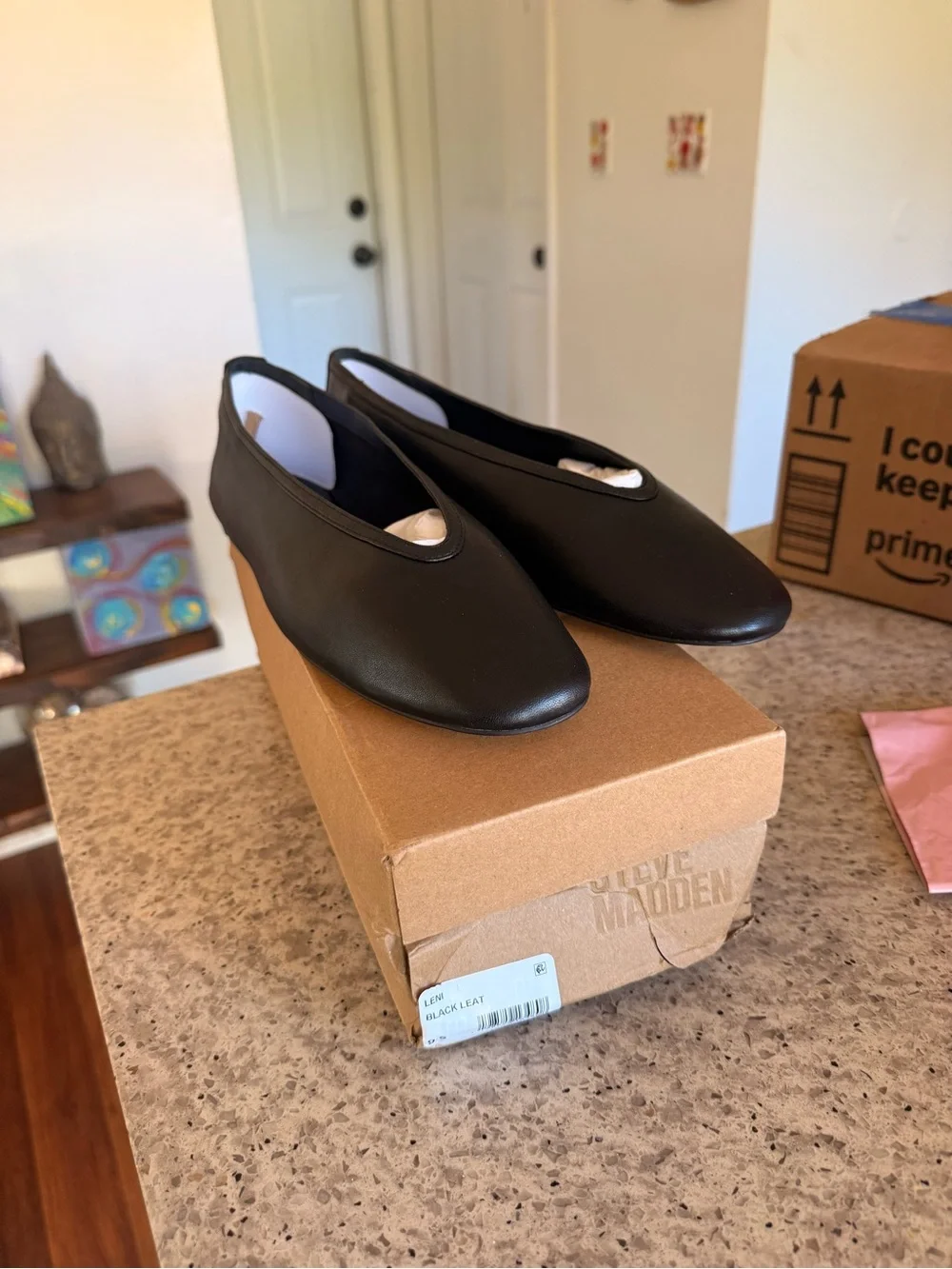 Steve Madden Black Vegan Leather Slip-On Flats